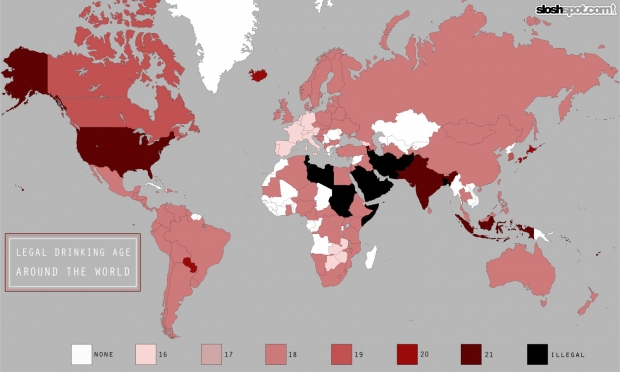 The world map of legal drinking ages